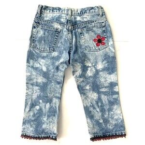 Vintage Gap Jeans Girls 6 Cropped Tie Dye Bleached Beaded Fringe Hem Flower Boho